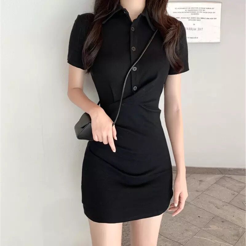 美シルエット 美くびれワンピース ポロシャツ風ワンピース Littleammie