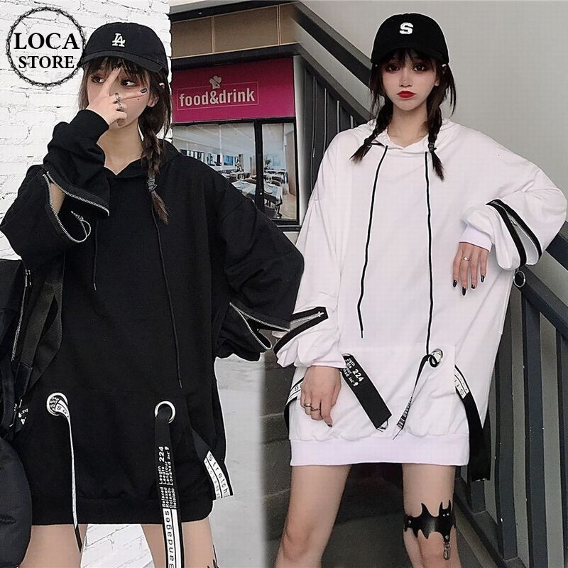 パーカー 袖ジップパーカー ストラップ 切替 オーバーサイズ 韓国ファッション レディース フ