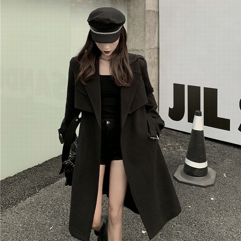 ツーピース ロングコート ベスト ベルト付き ウール ロング丈 韓国ファッション レディー