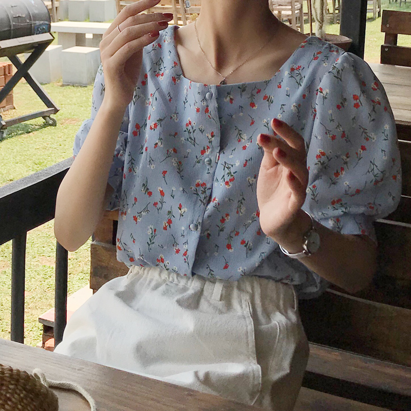 小花柄 ブラウス スクエアネック パフスリーブ 韓国ファッション レディース 半袖 薄手 大人 小花柄 ブラウス スクエアネック パフスリーブ 韓国ファッション レディース 半袖 薄手 大人