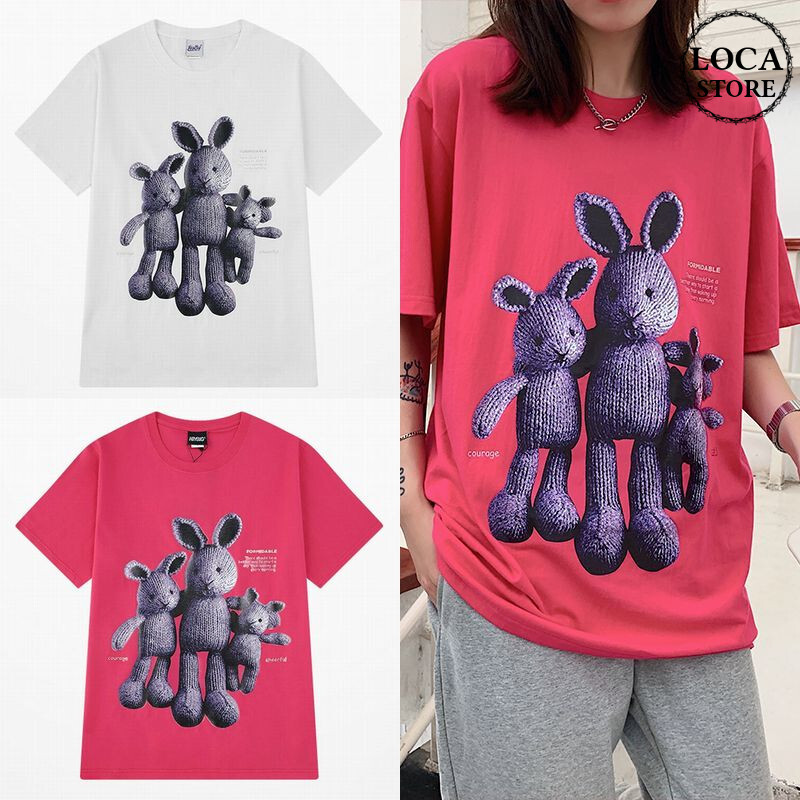 ユニセックス Tシャツ 半袖 メンズ レディース ラウンドネック ラビット うさぎ プリント