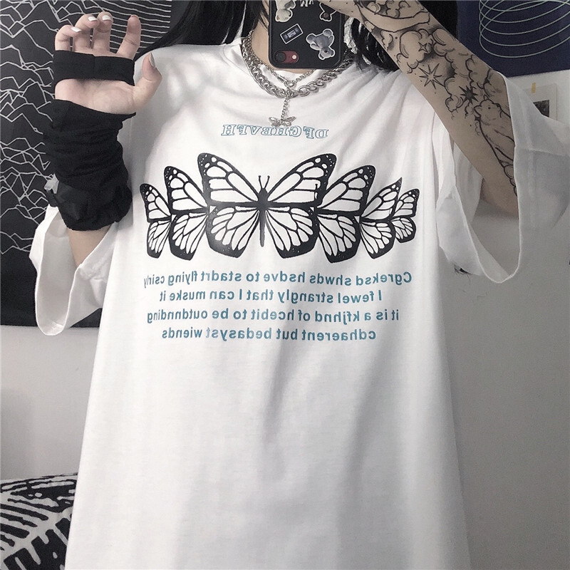 ユニセックス Tシャツ 半袖 メンズ レディース 英字 蝶 バタフライ プリント コットン オ... ユニセックス Tシャツ 半袖 メンズ レディース 英字 蝶 バタフライ プリント コットン オ...