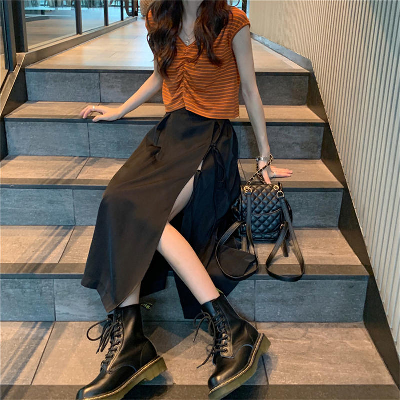 スカート ロング丈 深スリット Aライン 韓国ファッション レディース スリットスカート ロン