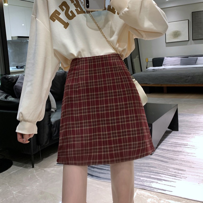 チェック柄 スカート ハイウエスト ミニスカート 台形スカート Aライン レトロ 韓国ファッシ