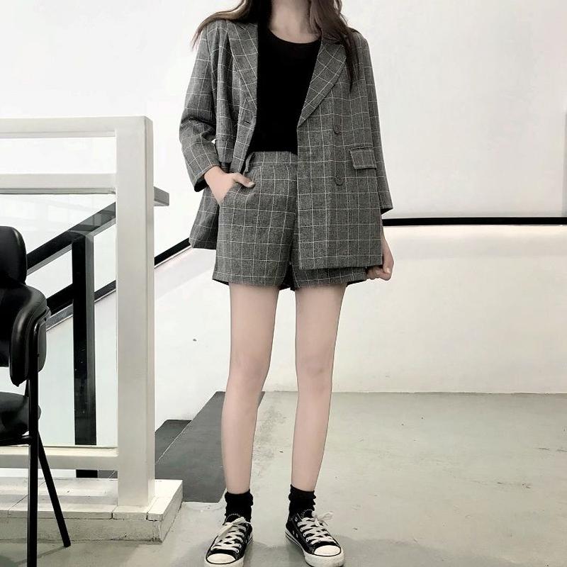 レディース ジャケット ショートパンツ チェック柄 セットアップ 大人 ガジュアル ハイウエス