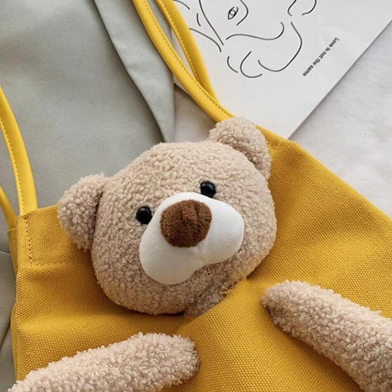 かわいいクマちゃんぬいぐるみの帆布バッグ ショルダーバッグ 韓国ファッション レディース メッ