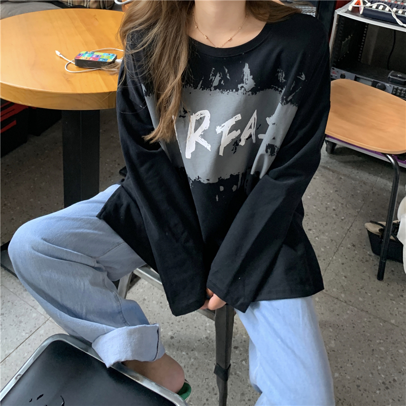 長袖 Tシャツ 前後で丈違い 両側スリット韓国ファッション レディース ロングtシャツ ロンt
