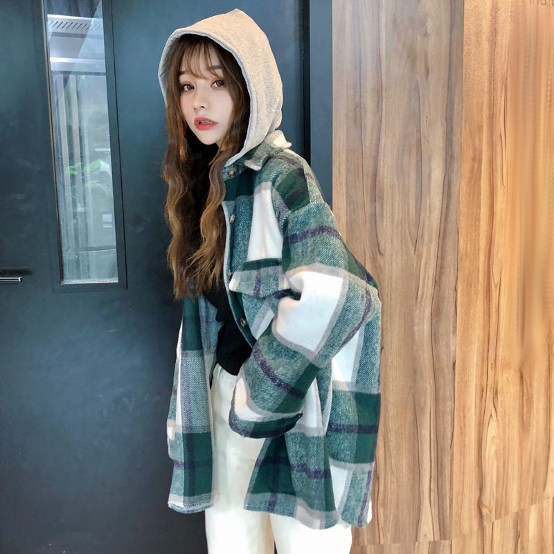 パーカー ネルシャツ 韓国ファッション レディース チェック柄 レイヤード 重ね着風 フード脱