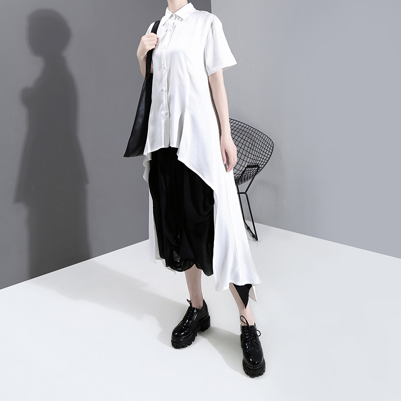 アシンメトリー シャツ 折り襟 半袖 大きいサイズ 韓国ファッション レディース トップス 不 アシンメトリー シャツ 折り襟 半袖 大きいサイズ 韓国ファッション レディース トップス 不