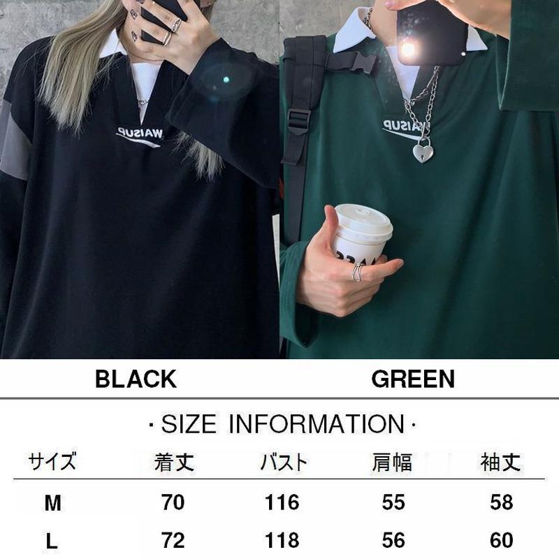 ユニセックス バイカラー ポロシャツ 長袖 オーバーサイズ 韓国ファッション メンズ レディー ユニセックス バイカラー ポロシャツ 長袖 オーバーサイズ 韓国ファッション メンズ レディー