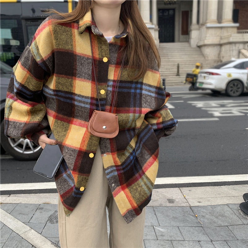 チェック柄 シャツ 長袖 厚手 暖かい アウター チェックシャツ ジャケット ゆったり レトロ