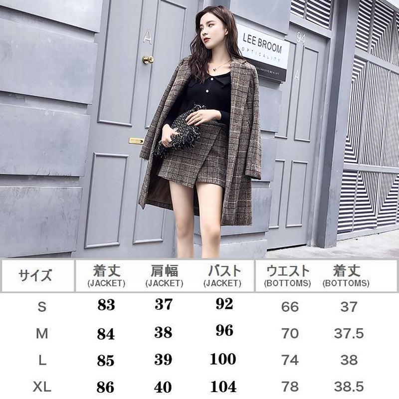 セットアップ チェック柄 ロングジャケット ショートパンツ 韓国ファッション レディース