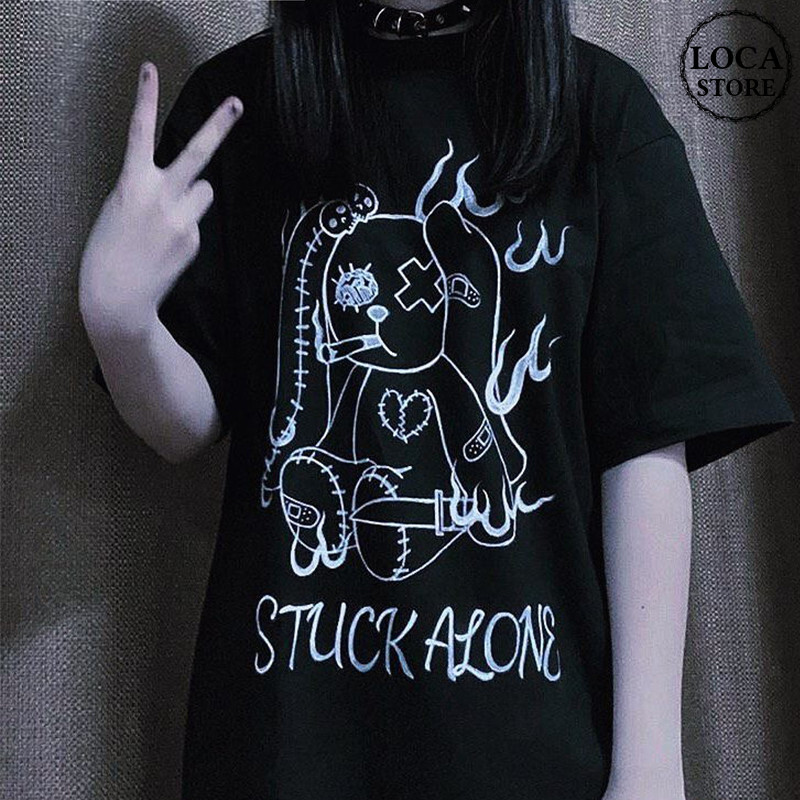 ユニセックス Tシャツ 半袖 メンズ レディース ラウンドネック 垂れ耳うさぎ プリント オー