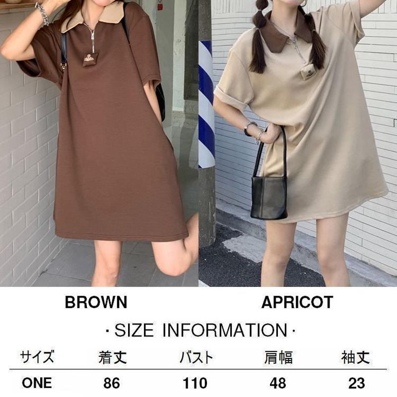 ポロワンピース ハーフジップ バックプリント 半袖 配色 Poloカラー ミニワンピース ハイ