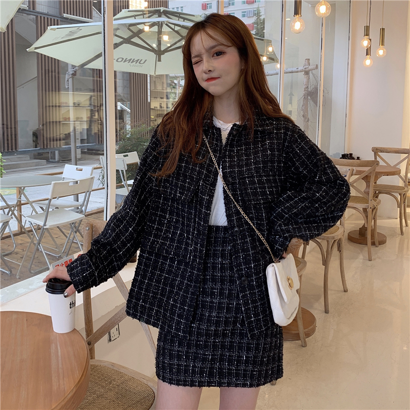 セットアップ チェック柄 ジャケット スカート 韓国ファッション レディース 春 秋 ハイ
