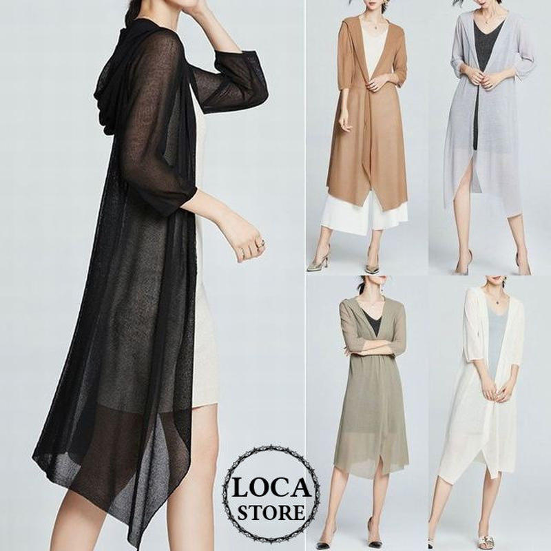 レディース フード ロングカーディガン ゆったり シースルー 長袖 薄手 紫外線対策 Uvカッ