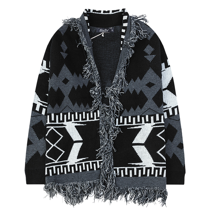 ユニセックス オルテガ柄 ニット カーディガン フリンジ 長袖 ルーズ 韓国ファッション メン