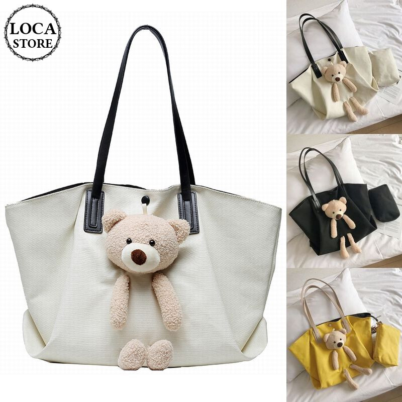 クマちゃんぬいぐるみ キャンバスバッグ 大容量 帆布バッグ 韓国ファッション レディース バッ