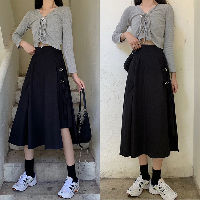 アシンメトリー スカート スプリットスカート 韓国ファッション レディース ロングスカート A