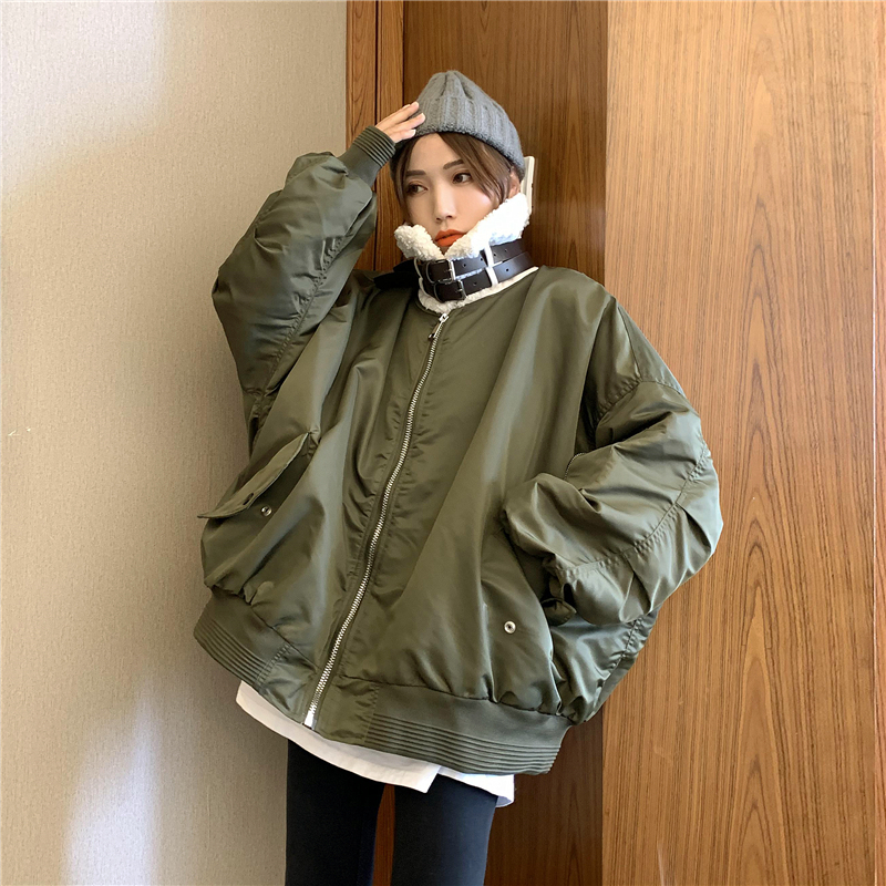 ボアカラーブルゾン Ma 1 ネックベルト オーバーサイズ ラムウール 韓国ファッション レデ