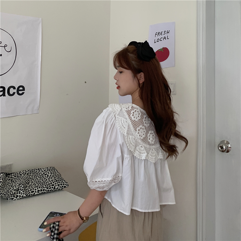 ブラウス レースショール Vネック トップス 韓国ファッション レディース ゆったり カットソ