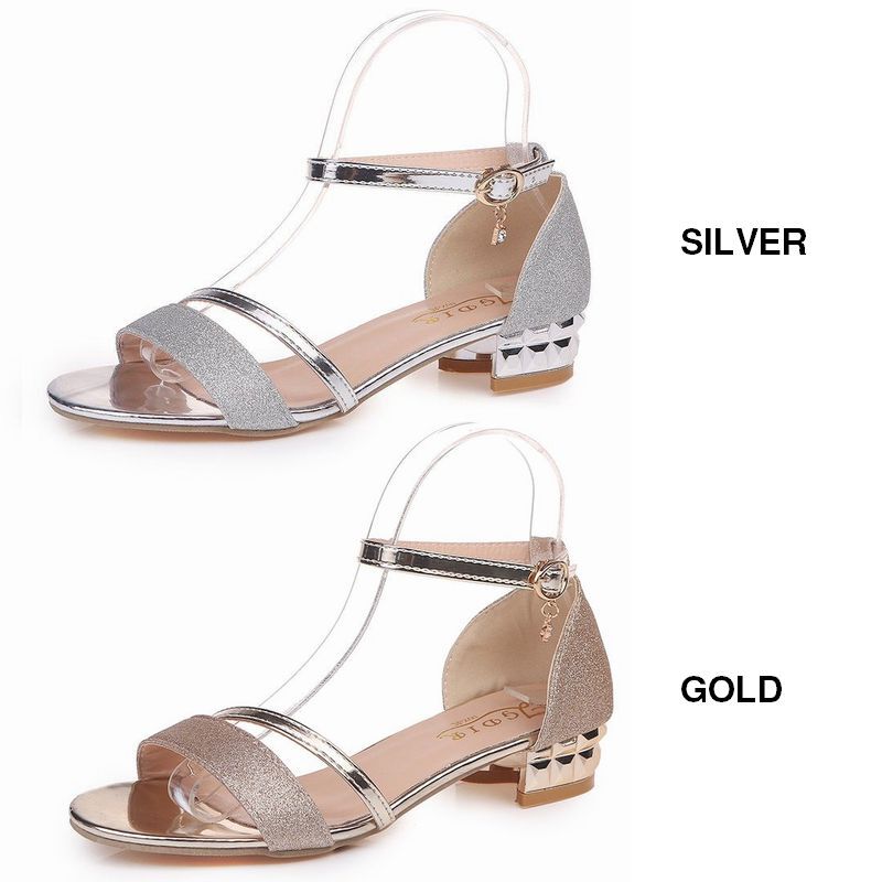 グリッター サンダル 22 5 26 5cm アンクルストラップ メタリック シルバー ゴール
