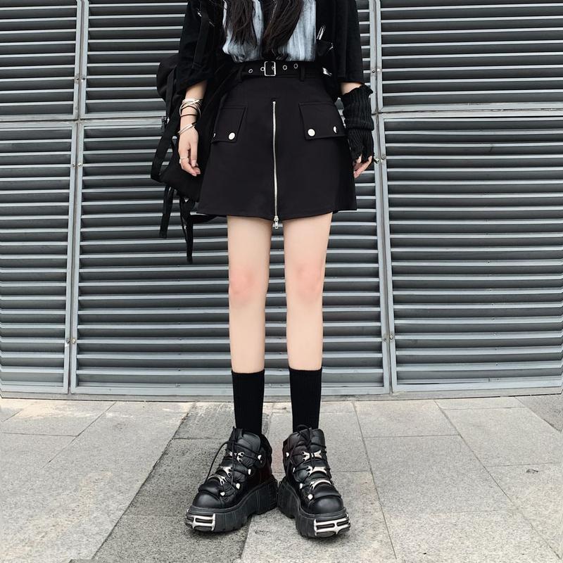 スカート風 ショートパンツ フロントジップ Aライン ハイウエスト 韓国ファッション レディー