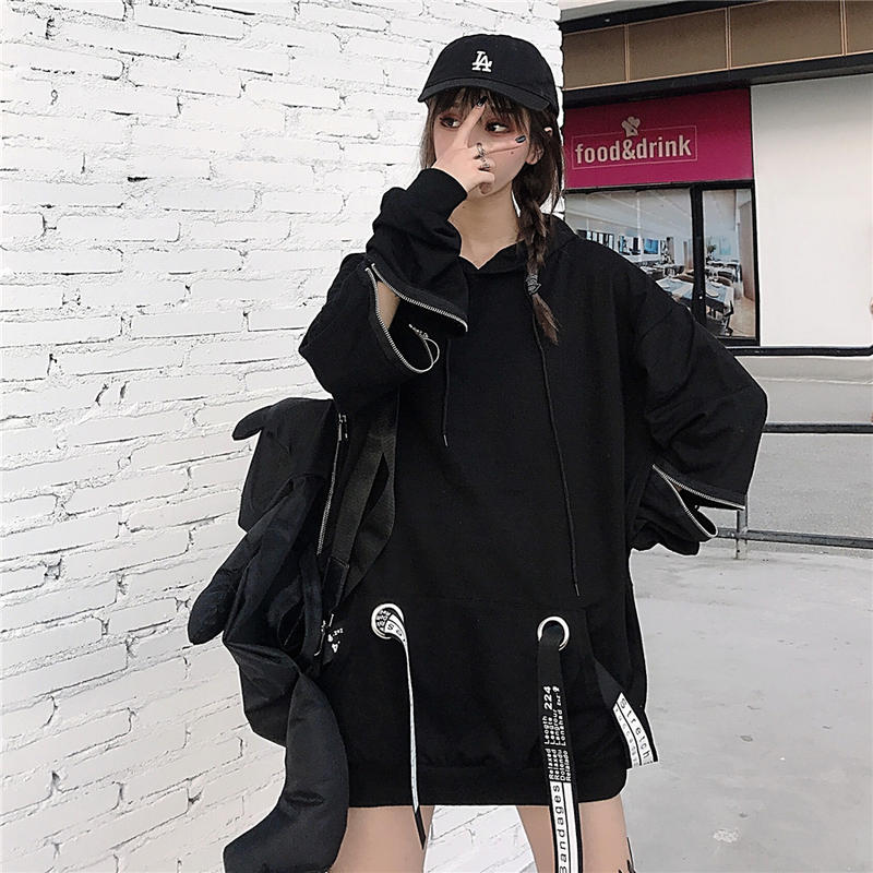 パーカー 袖ジップパーカー ストラップ 切替 オーバーサイズ 韓国ファッション レディース フ