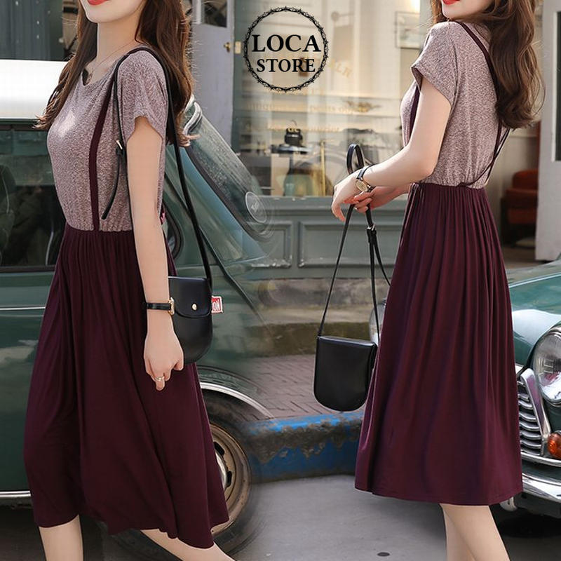 レディース サスペンダーtシャツドッキングワンピース レイヤード ミディアム フェミニン 春コ