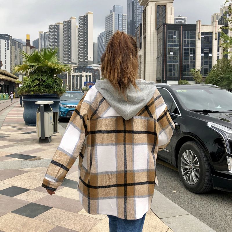 パーカー ネルシャツ 韓国ファッション レディース チェック柄 レイヤード 重ね着風 フード脱