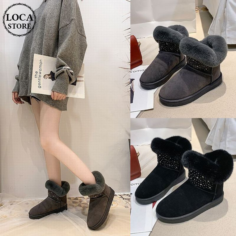ファーブーツ ムートンブーツ ショート丈 ビジュー 韓国ファッション レディース もこもこ フ