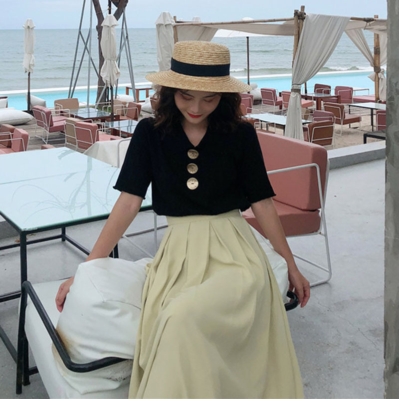 メタルボタン リブニット カットソー 韓国ファッション レディース トップス Tシャツ 襟 半 メタルボタン リブニット カットソー 韓国ファッション レディース トップス Tシャツ 襟 半