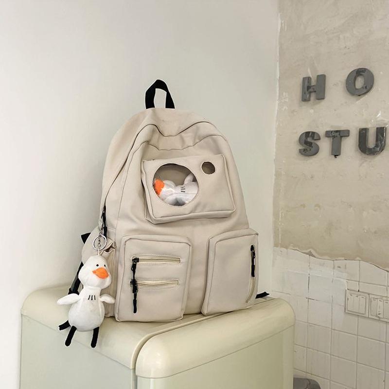 バックパック 大容量 キャンバス リュック リュックサック あひる ぬいぐるみ付き ポケット