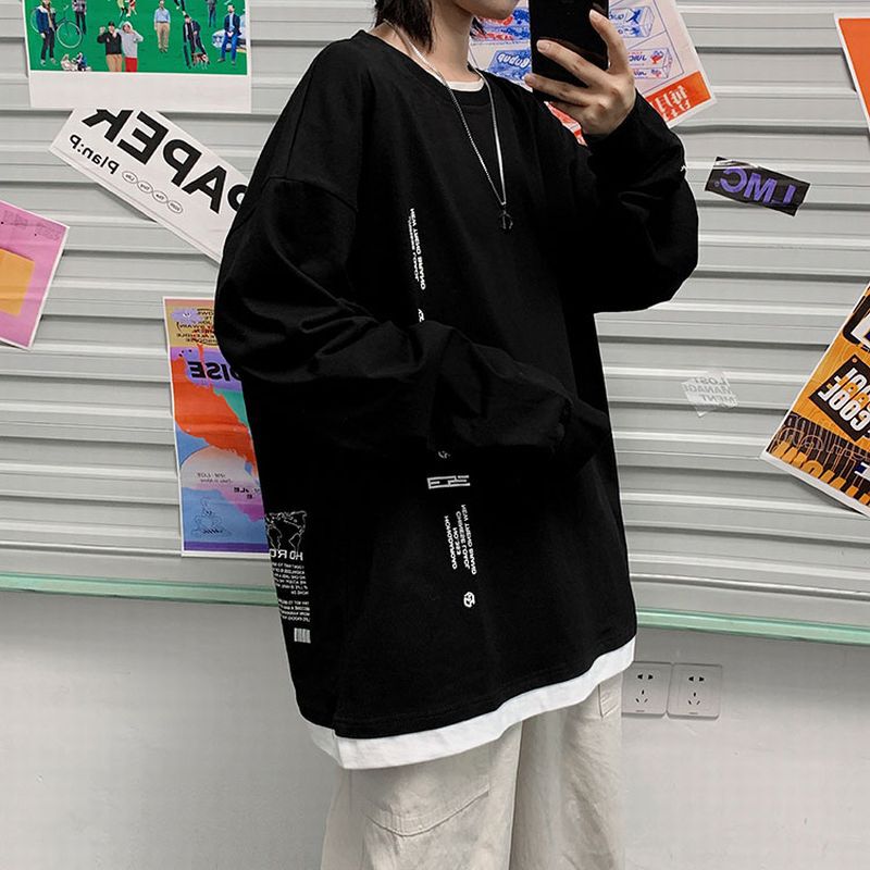 ユニセックス Tシャツ 長袖 韓国ファッション メンズ レディース ラウンドネック シンプル