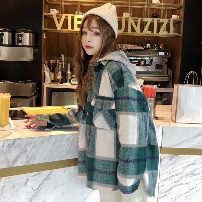 パーカー ネルシャツ 韓国ファッション レディース チェック柄 レイヤード 重ね着風 フード脱