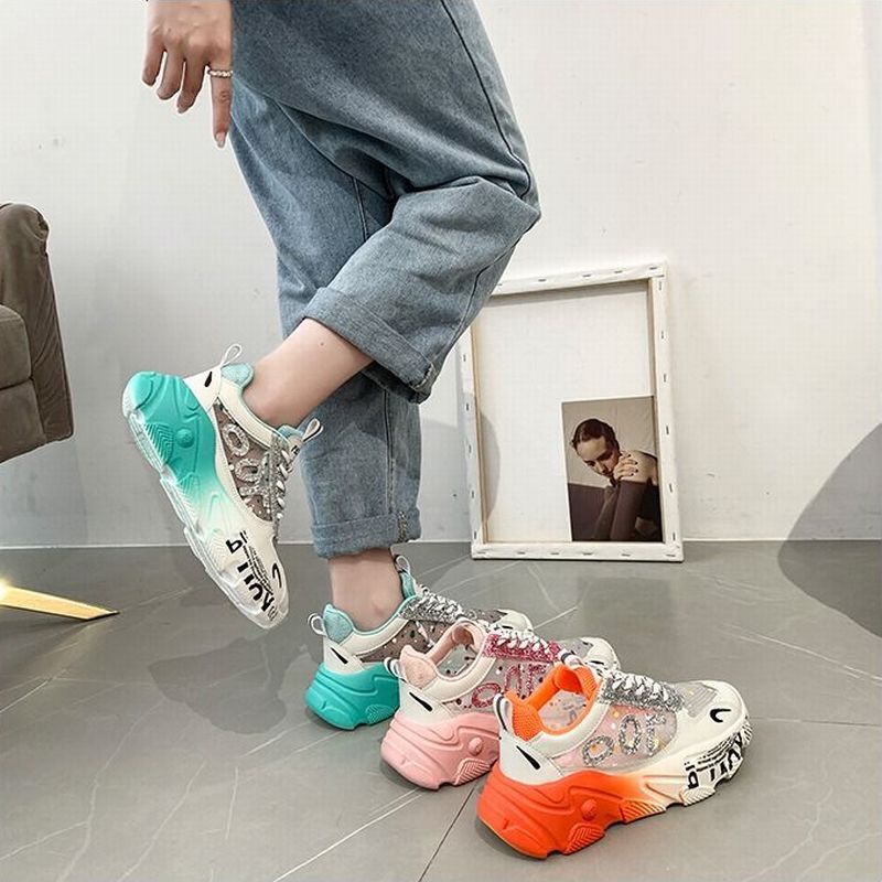 レース スニーカー 厚底 ダットスニーカー 韓国ファッション レディース メッシュ ボリューム