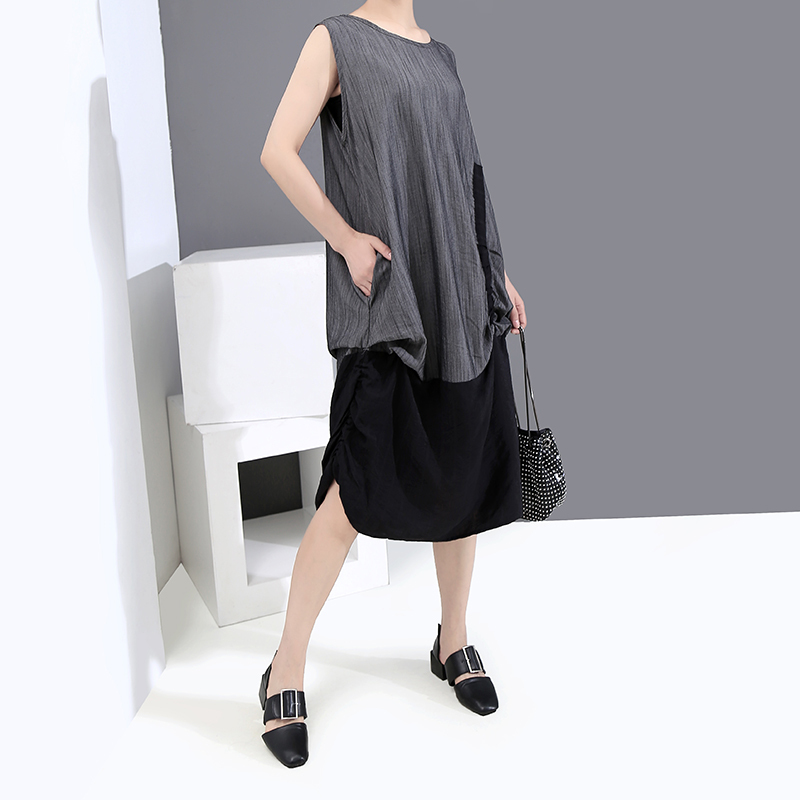 ノースリーブ ドッキングワンピース 韓国ファッション レディース ワンピース フェイクレイヤー