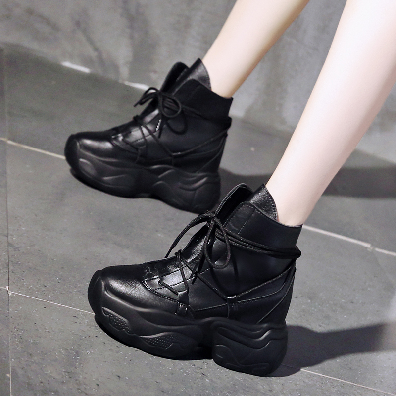 厚底 ハイカット スニーカー ショートブーツ 22 5 24 5cm インヒール シューレース