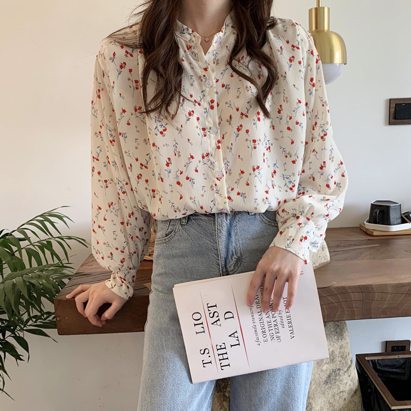 小花柄 ブラウス 長袖 立襟 韓国ファッション レディース シャツ 薄手 大人可愛い ガーリー 小花柄 ブラウス 長袖 立襟 韓国ファッション レディース シャツ 薄手 大人可愛い ガーリー