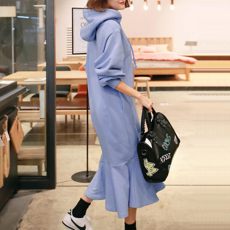 レディース パーカーワンピース フィッシュテール 裾フリル ドロップショルダー パーカー ロン