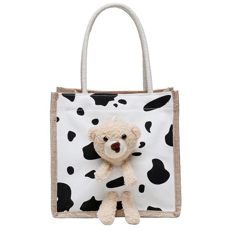 クマのぬいぐるみ付き 麻バッグ リネン ハンドバッグ キャンバスバッグ ミニバッグ ジッパー クマのぬいぐるみ付き 麻バッグ リネン ハンドバッグ キャンバスバッグ ミニバッグ ジッパー