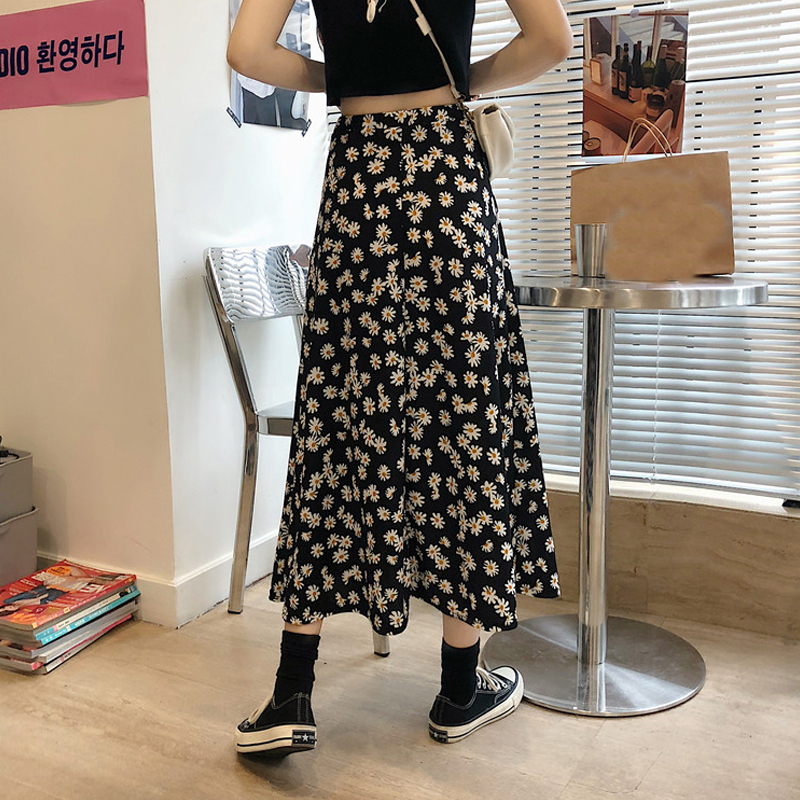 花柄 スカート ロング丈 韓国ファッション レディース ロングスカート シフォン Aライン ハ