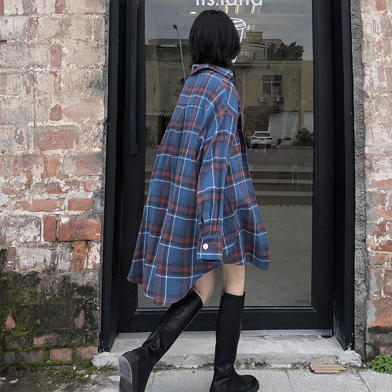 セットアップ チェックシャツ チェックスカート 韓国ファッション レディース 2点セット
