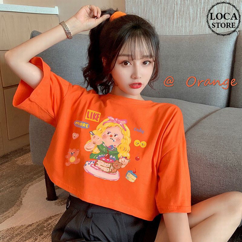 Tシャツ 半袖 ショート丈 オレンジ 韓国ファッション レディース トップス ラウンドネック Tシャツ 半袖 ショート丈 オレンジ 韓国ファッション レディース トップス ラウンドネック