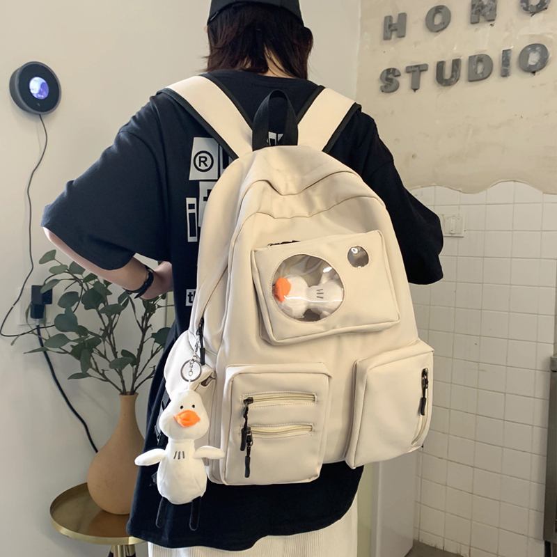 バックパック 大容量 キャンバス リュック リュックサック あひる ぬいぐるみ付き ポケット