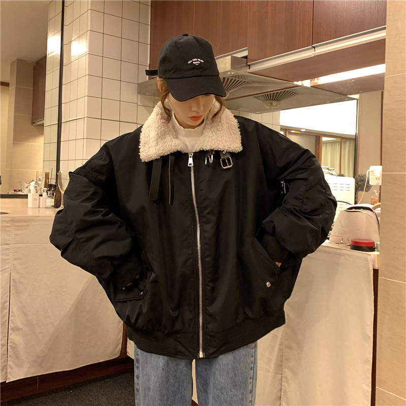 ボアカラーブルゾン Ma 1 ネックベルト オーバーサイズ ラムウール 韓国ファッション レデ