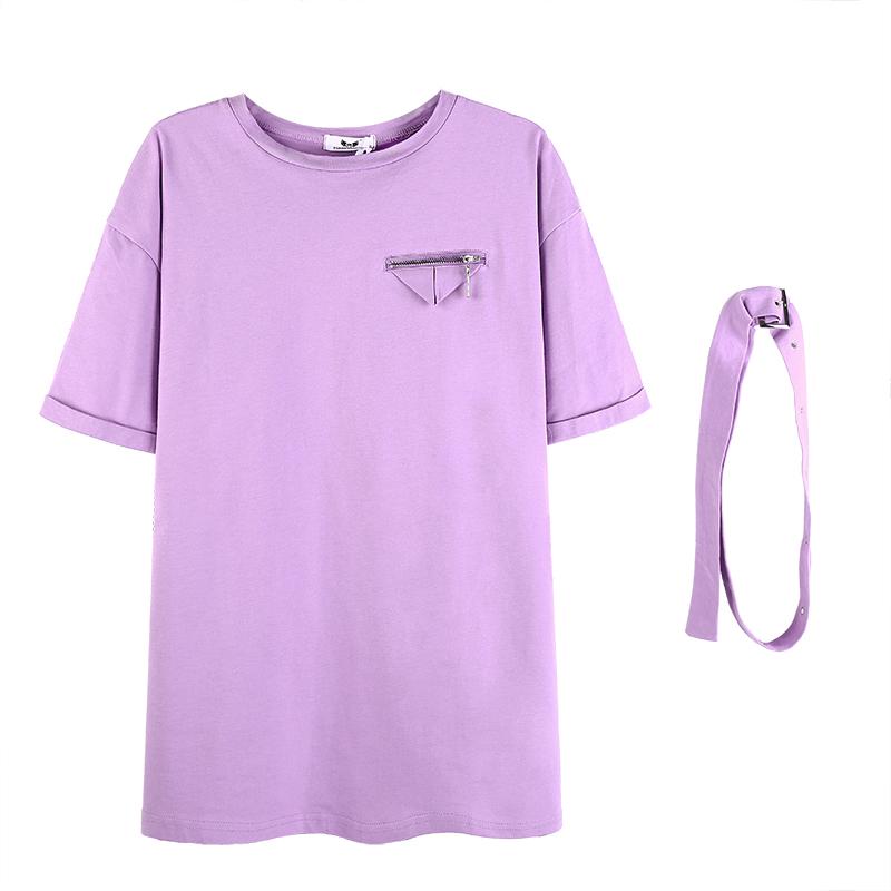 Tシャツ ワンピース ベルト付き 韓国ファッション レディース 無地 ラウンドネック オーバー... Tシャツ ワンピース ベルト付き 韓国ファッション レディース 無地 ラウンドネック オーバー...