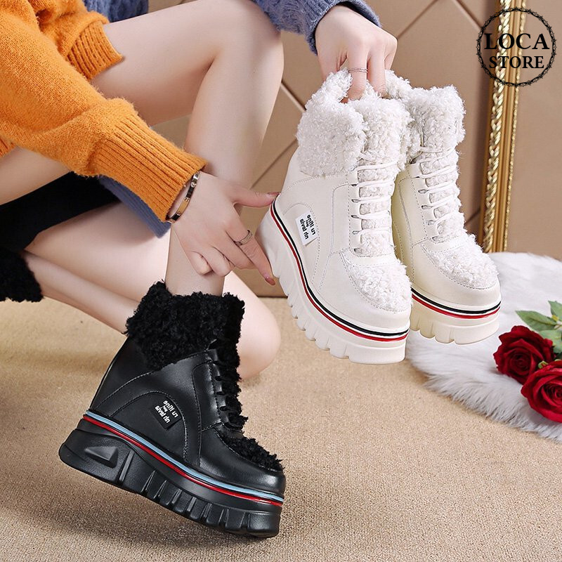 厚底 インヒール ファースニーカー ハイカット ヒール6cm シューレース 22 0 24 5