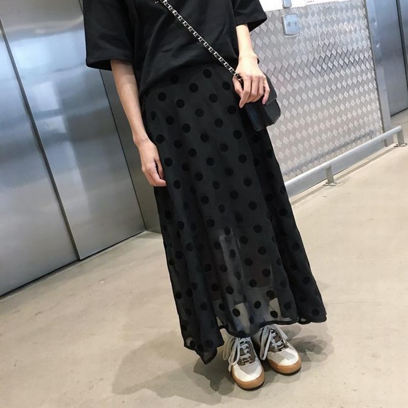 レディース ドット柄 レーススカート ロング丈 スイングスカート ハイウエスト インスタ映え