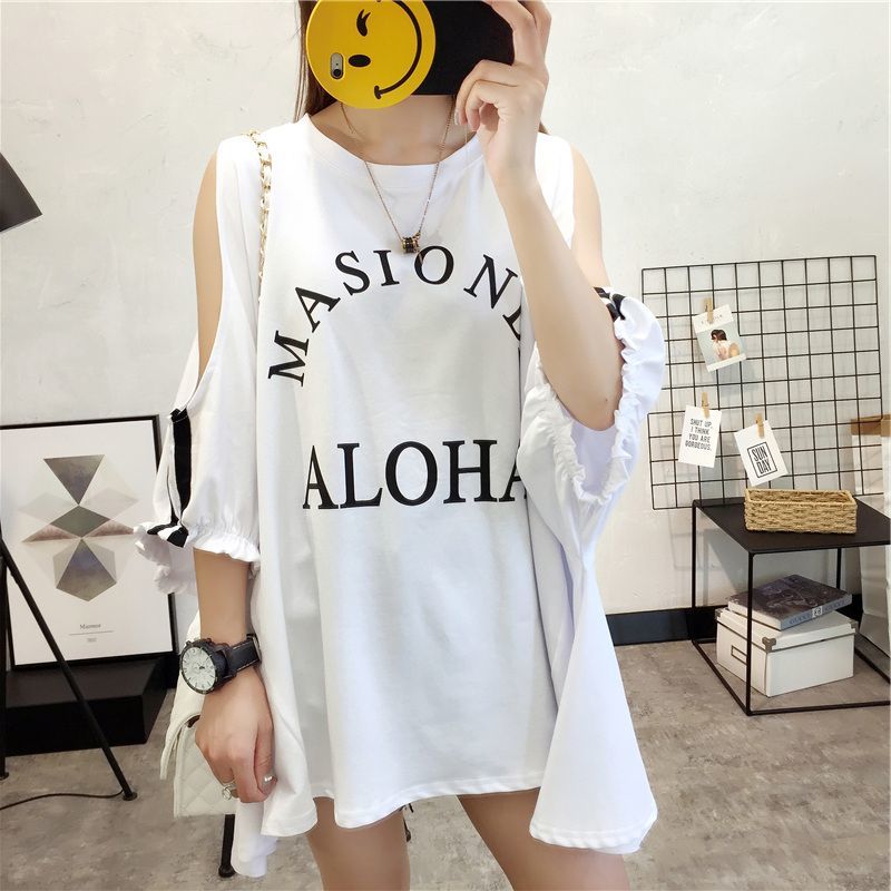 レディース ゆったり 肩出し 肩開き Tシャツ 半袖 チュニック オフショルダー 韓国ファッシ